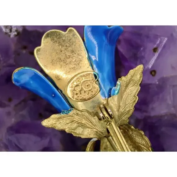 Vintage Original By Robert Blue Enamel Floral Brooch - Picture 3 of 3